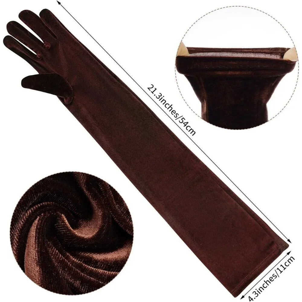 Women's Coffee Velvet Long Gloves Elbow Length Costume Flapper Evening Banquet